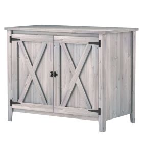 Wooden Outdoor Storage Cabinet, Garden Shed Potting Shed with Shelf and Double Doors, Light Gray