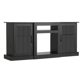 VEVOR TV Stand for TVs up to 65 inch, Modern Entertainment Center with Light Strip, Wooden TV Cabinet Storage with Glass Doors and Adjustable She