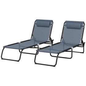 Folding Chaise Lounge Pool Chair, 4-Position Reclining Back, Mesh Seat, Patio Sun Tanning Chair for Beach, Yard, Patio, Gray