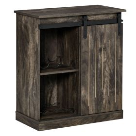 Industrial Gray Buffet Cabinet, Serving Bar with Sliding Door & 6-Bottle Wine Rack