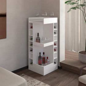White Corner Bar Cabinet with Wine Rack and Open Shelf