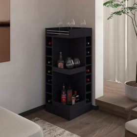 Black Corner Bar Cabinet with Wine Rack and Open Shelf