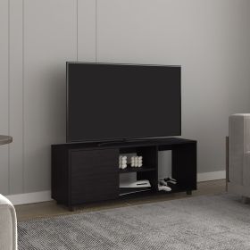 Adel 51" Wide Tv Stand with One Door Cabinet , Four Open Shelves, Cable Management, Living Room, Tv Room Black