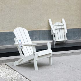 Folding Adirondack Chair with Dual Cup Holder - Composite Adirondack Chair with Wood Texture- White