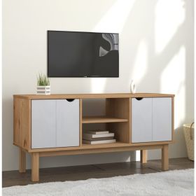 TV Cabinet Brown and White Solid Pine Wood, Engineered Wood