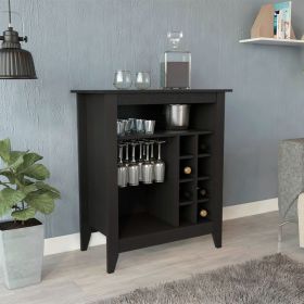 Essential Bar Cabinet; One Open Shelf; Six Built-in Wine Rack; One Drawer -Black