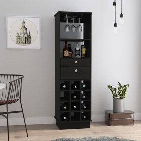 Classic Bar Cabinet; Two Drawers; Twelve Built-in Wine Rack-Black