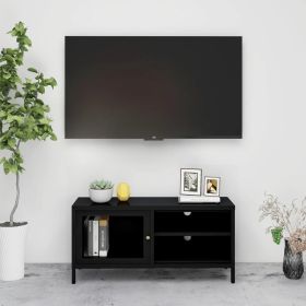 TV Cabinet Black Black powder-coated steel, tempered glass