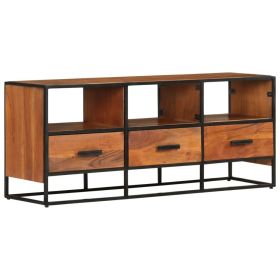 TV Cabinet Honey Brown, Black Solid Acacia Wood, Powder-Coated Iron