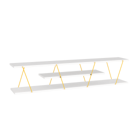 FurnisHome Store Tars Mid Century Modern Tv Stand 4 Shelves Open Storage Metal Cords Entertainment Centre 56 inch Low Tv Unit, White/Yellow