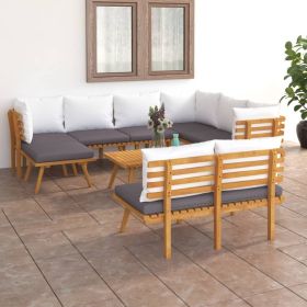 Garden Lounge Set Dark grey, white Solid acacia wood, polyester
