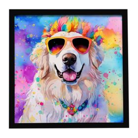 Great Pyrenees Hippie Dawg Framed Metal Print Bathroom, Kitchen, Office, Home Decor Wall Art Ready to Hang, Square, 8X8