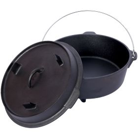 Pre-Seasoned Cast Iron Dutch Oven With Skillet Lid, Outdoor Camping Deep Pot For Camping Fireplace Cooking BBQ Baking Campfire, Leg Base, 12 Quar (Option: black)