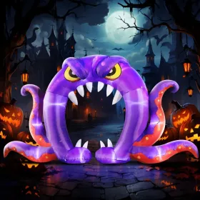 12FT Halloween Inflatables Decoration Giant Ghost With 3-Colored Flame Rotation LED Light Spooky Halloween Decorations Outdoor Blow Up Yard Decor (Option: PurpleOctopusArchway)