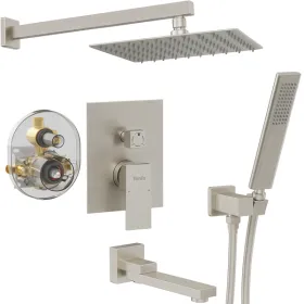 Male NPT Folding Bathtub Shower Faucet Rain Shower Head System With Bath Tub Faucet Set And Handheld For Bathroom Brushed Nickel 3 Function Unabl (Option: defaulttitle)