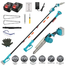 2-IN-1 Cordless Pole Saw And Mini Chainsaw With Extension Pole 21V Battery 8' Electric Brushless Pole Chainsaw With Auto Oiler Safety Switch 6.4L (Option: 1500mAh)