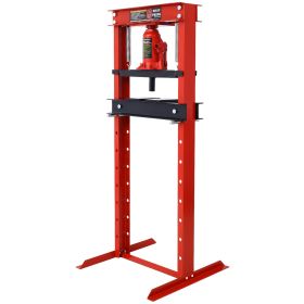 Hydraulic Shop Press ,12-Ton Capacity , Floor Mount ,with Press Plates, H-Frame Garage Floor Press, Adjustable Working Table Height,red (Option: Red)