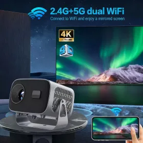 Mini Projector, Native 720P Supports 4K, T950S Quad-Core, 2 Plus 16GB Memory, Auto Focus, Android 13, Dual-Band WiFi, 30000H Lamp Life (Option: black)