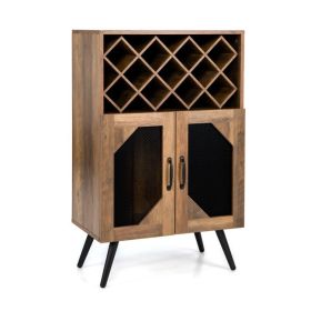 2-Door Farmhouse Kitchen Storage Bar Cabinet with Wine Rack and Glass Holder (Color: Rustic Brown)
