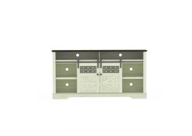 Farmhouse TV Stand with Sliding Barn Door & Drawer, 75" Rustic Entertainment Center for TVs up to 75", Buffet Storage Cabinet for Living Room (Color: Cream)