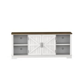 TV Stand for 80 Inch TV, Entertainment Center with Storage Cabinets, Mid Century Modern Media TV Console Table for Living Room Bedroom (Color: White)