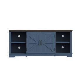 TV Stand for 80 Inch TV, Entertainment Center with Storage Cabinets, Mid Century Modern Media TV Console Table for Living Room Bedroom (Color: Blue)