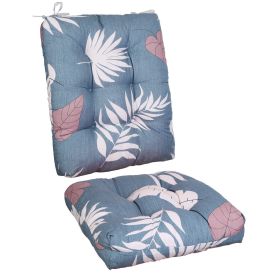 2Pcs/Set 1Pc Back Cushion and 1Pc Seat Cushion Rocking Chair Cushion Upper And Lower Back And Seat Sets (Type: Blue_GreyLeaf, Craftsmanship: Upgraded Version)