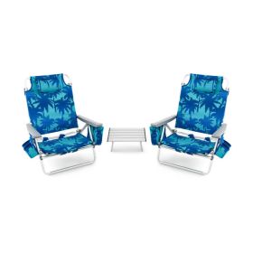 2 Packs 5-Position Outdoor Folding Backpack Beach Table Chair Reclining Chair Set (Color: Navy)