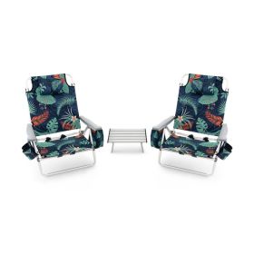 2 Packs 5-Position Outdoor Folding Backpack Beach Table Chair Reclining Chair Set (Color: Green)